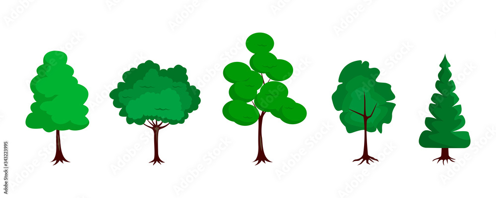 Poster Set of trees icons in a flat design on a white background