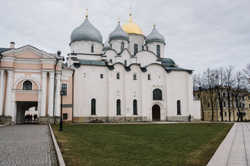 Fototapeta na wymiar Beautiful St Sophia cathedral in Veliky Novgorod kremlin. Russia