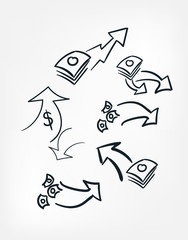 money deal line art doodle vector symbol sign concept set