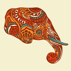 Vector abstract elephant in Indian style mehndi.Vector henna