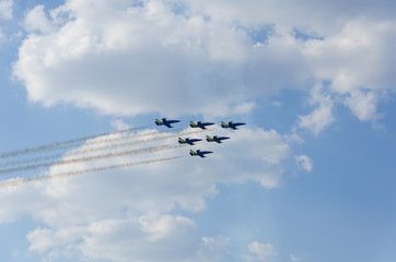 Formation of aircrafts, flying above the clouds
