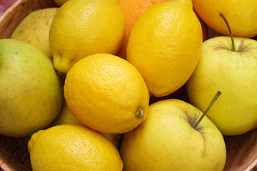 lemons and apples. Yellow  pattern
