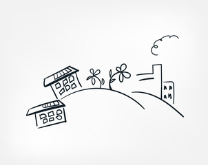 city industrial plant line art doodle vector symbol sign concept