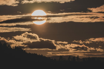 Sunset, close up sun goes down.