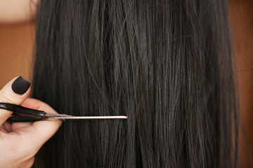 Wig and scissors - bright black wig - hairstyle background