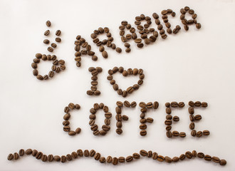 Coffee beans inscription i love coffee arabica