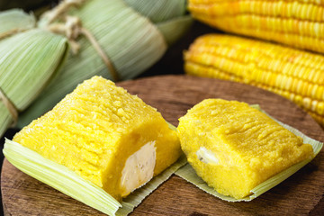 Brazilian Pamonha, sweet typical of Minas Gerais, Goiás, Mato Grosso, Paraná, São Paulo and Tocantins. Corn cream with cheese, consumed in these traditional Brazilian dishes.
