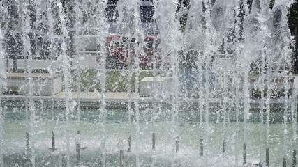 Lots of fountain textured pattern background. Close-up water of dry fountain in the pblic city park for abstract design.