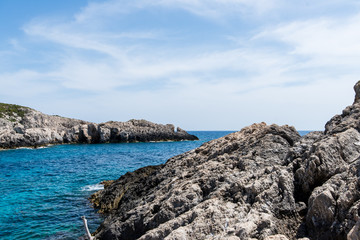 rocky coast of the Greek island of Zakynthos