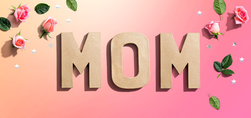 Mothers day theme with pink roses - flatlay