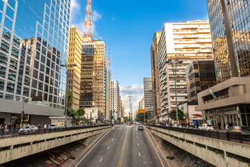 Fototapeta na wymiar Paulista Avenue, financial center of the city and one of the main places of Sao Paulo, Brazil