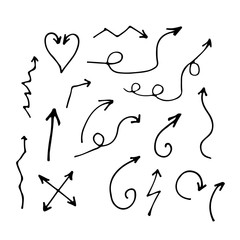 Hand drawn arrows collection in vector on white background. Doodle arrows collection. Arrows set