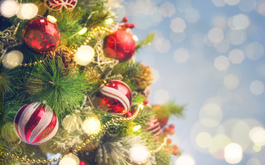 Fototapeta na wymiar 2020 Merry Christmas and New Year holidays background. Blurred bokeh background