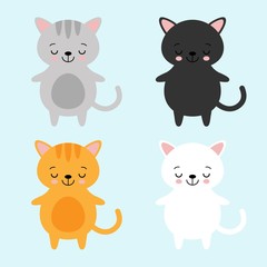 Funny cartoon cute red, orange, gray, white, black cats. Kawaii illustration for children.