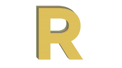 3D ENGLSIH ALPHABET MADE OF 4 COLORED FLAT BLOCK WITH WHITE BACKGROUND : R