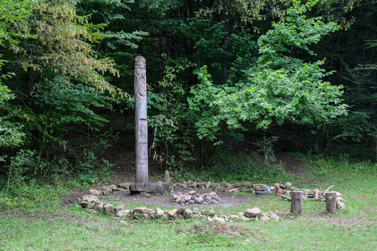 temple of Dagboga, a pagan idol in the mountain forest of Shapsugi. Dazbog