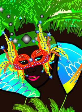 Samba girls and mask print embroidery graphic design vector art