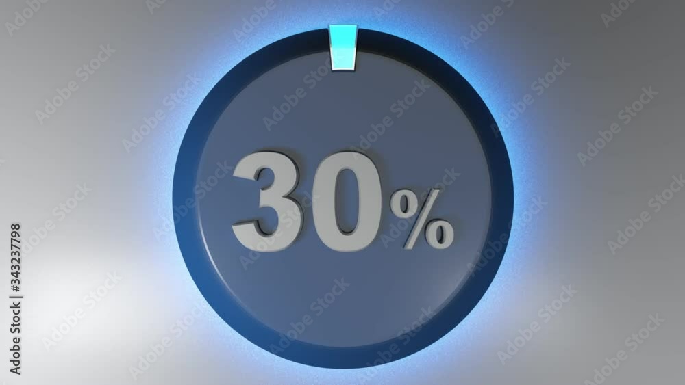 Poster a blue circle sign with the write 30% and a rotating cursor - 3d rendering video clip