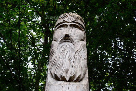 temple of Dagboga, a pagan idol in the mountain forest of Shapsugi. Dazbog