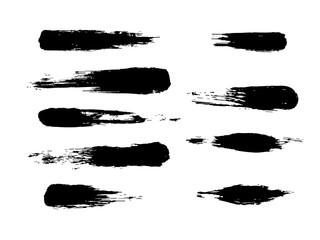 A set of black brushes for drawing. Vector collection of rough brushstrokes for painting, calligraphy, Sumi-e.