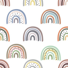 seamless pattern with pastel rainbows on white background  - vector illustration, eps    
