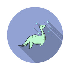 plesiosaur cartoon long shadow icon. Simple color vector of Prehistoric icons for ui and ux, website or mobile application