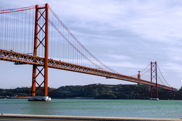 25th of April Bridge over the Tagus river, connecting Almada and Lisbon in Portugal