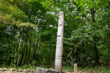 temple of Dagboga, a pagan idol in the mountain forest of Shapsugi. Dazbog