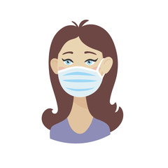 Beautiful young girl in a medical mask. Quarantine Precautions. Vector illustration.