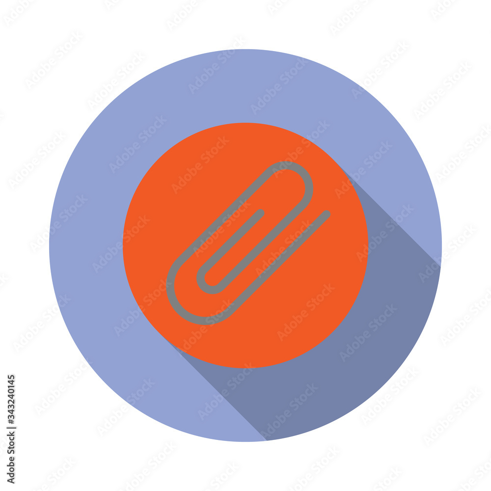 Poster colored paper clip long shadow icon. simple color vector of web icons for ui and ux, website or mobi