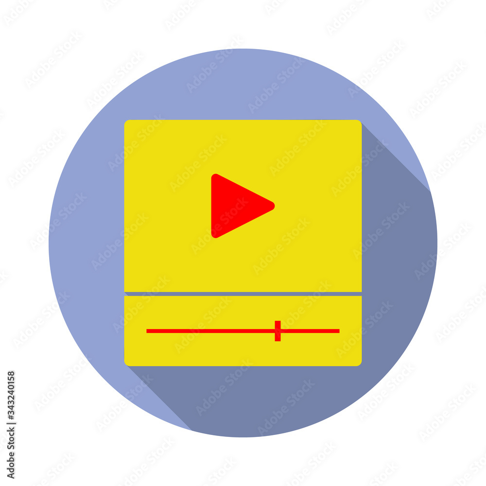 Aufkleber colored video player long shadow icon. simple color vector of web icons for ui and ux, website or mo