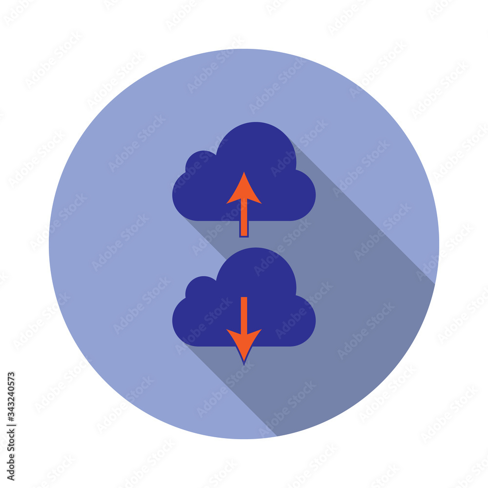 Poster colored upload download cloud long shadow icon. simple color vector of web icons for ui and ux, webs
