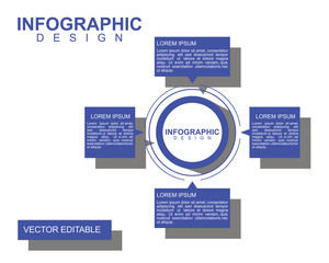 Infographic design with blue rectangle circle and square on the white background. vector design