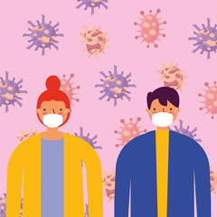 couple using face masks for covid19 with particles