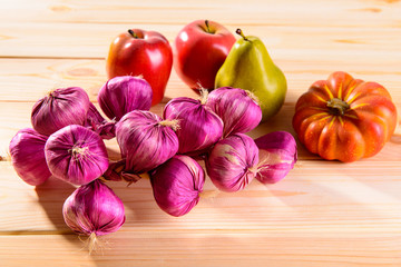 Composition with assorted raw organic vegetables Detox diet apple pumpkin onion