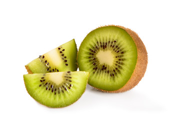 Ripe sliced kiwi fruit isolated on white background macro Close-up