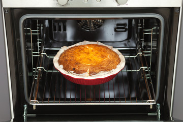 Oven baked cottage cheese casserole. In red baking dish