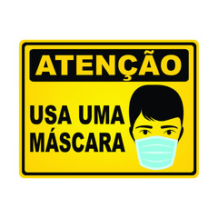 Wear a mask caution sign in Portuguese language, vector design