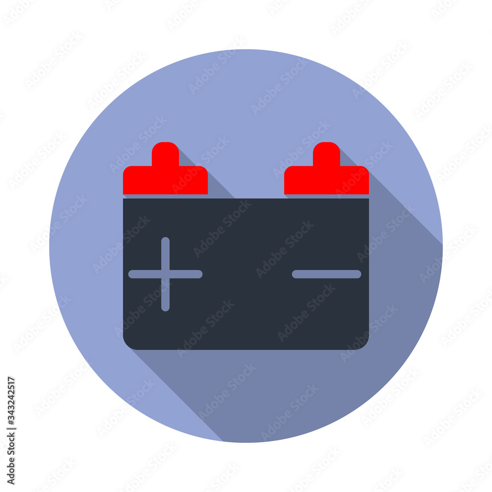 Poster colored battery long shadow icon. simple color vector of web icons for ui and ux, website or mobile 