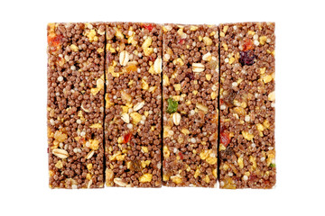 brown granola bars isolated on white background