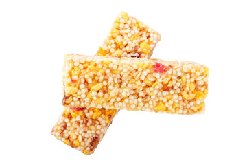 brown granola bars isolated on white background