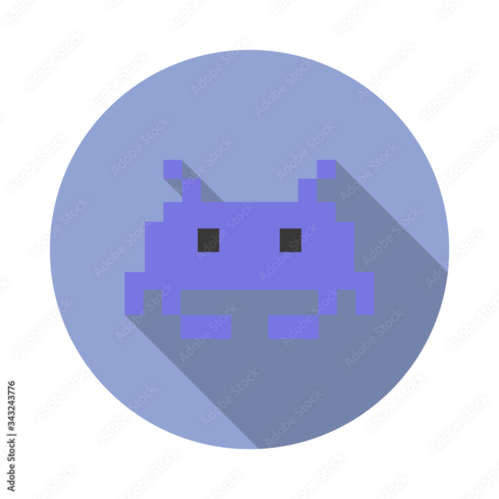 Poster pixel figure colored long shadow icon. simple color vector of space icons for ui and ux, website or 