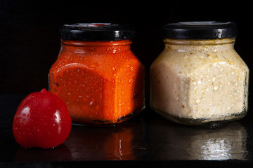 glass bottles spread healthy fine food