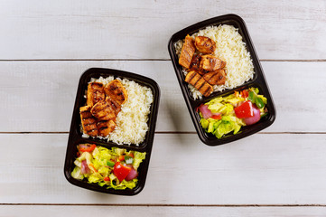 Healthy food delivery or take away lunch in container.
