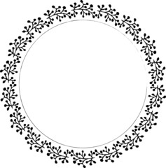 Hand drawn round frame and wreath isolated on white background. Hand sketched design element. Unique and ready to use for decoration.