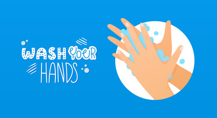 Hands washing with soap coronavirus protection.