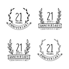 21 years anniversary logo collection. 21st years anniversary celebration hand drawn logotype. Vector and illustration.
