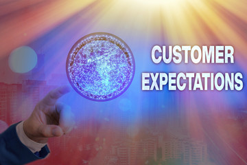 Writing note showing Customer Expectations. Business concept for Benefits a Client Expect Surpass...