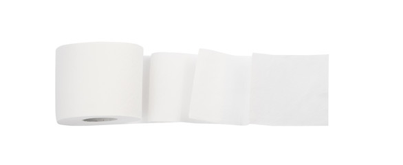 Roll of toilet paper, tissue for use in the toilet room, used for cleaning the dirt in the bathroom isolated on the white background.