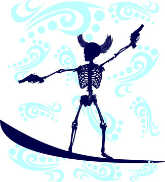 recommend clip art: skull surfer gun print and embroidery graphic design vector art